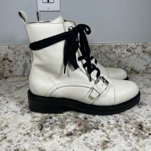 ALLSAINTS DONITA White Leather Ankle Boots Combat Moto Hiking Shoes Size 7M NIB